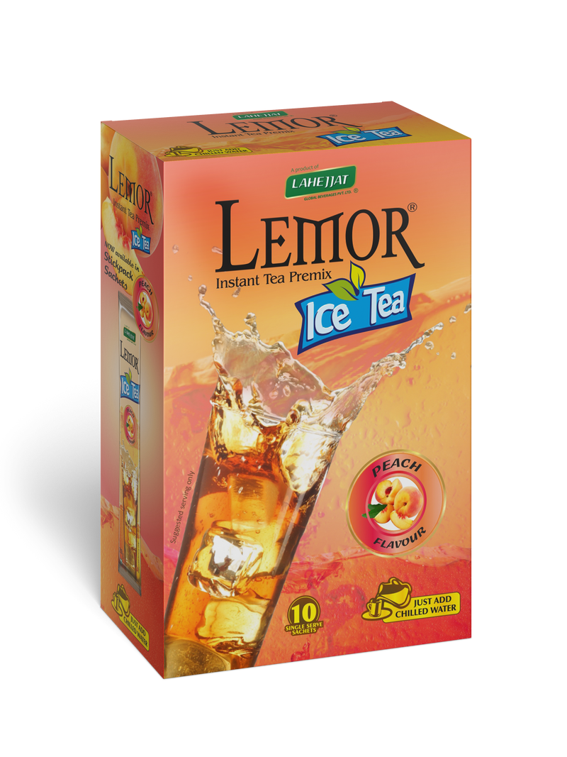 Lemor Peach Flavored Ice Tea Sachets Box (One Pack of 10 Sachets)